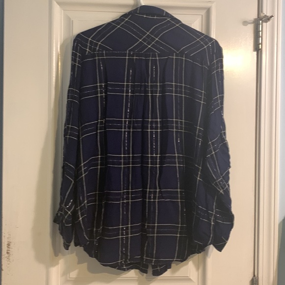 Plaid Navy Lord & Taylor Button Top - Picture 2 of 8